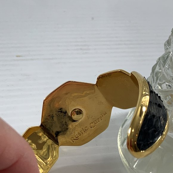 Rustic Cuff Gold Tone Black Snakeskin Leather Python Open Cuff Bracelet - Picture 8 of 9